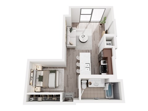 Floor plan for studio, 1 bath, 594 sqft